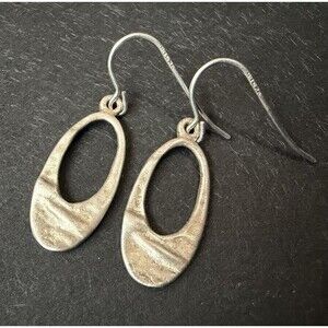 Sterling Silver Dangle Earrings Textured Oval Hooks Signed TF 925 Vintage Estate